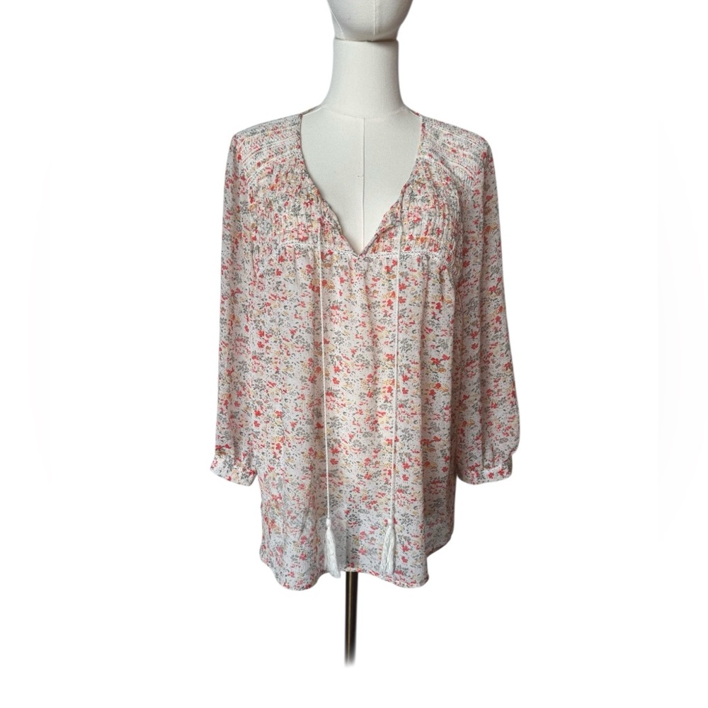 Two by Vince Camuto Floral Liberty Peasant Blouse Size Medium